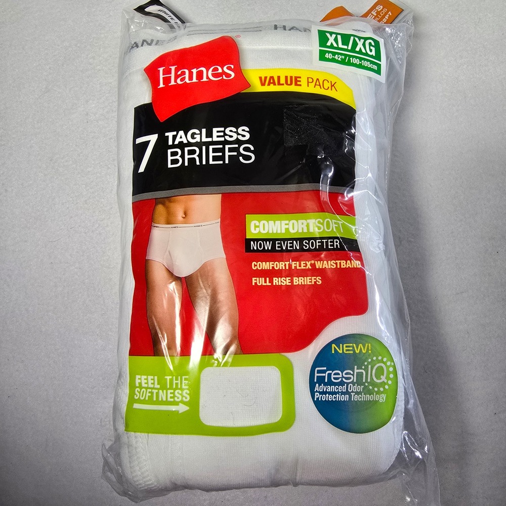 2014 Hanes‎ 7 Pack Mens Tagless Briefs White XL/XG 40-42 Comfort Soft Fresh IQ